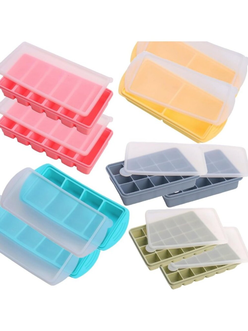 Multicolor Silicone Freezer Molds Set - Meal Prep Trays with Lids, 10 Pack